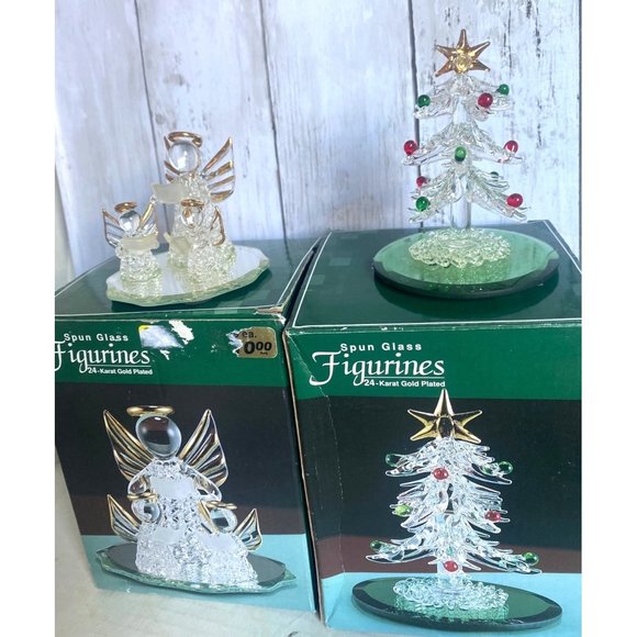 Vintage Spun Glass Christmas Tree and Angels 24-Karat gold plated - Picture 1 of 8